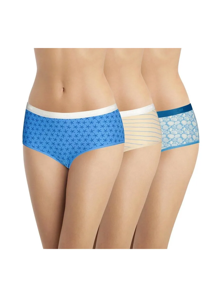 X3 Boxers Bleu/Beige Femme Dim Shorty Femme Les Pockets Coton 2