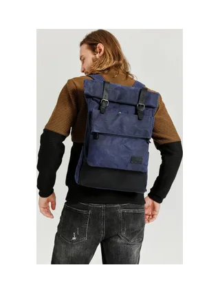 JACK - Sac à dos en cuir véritable et toile enduite - Bleu 2