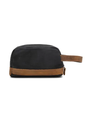 TONY - Trousse de toilette en cuir véritable et toile enduite - Bleu 28