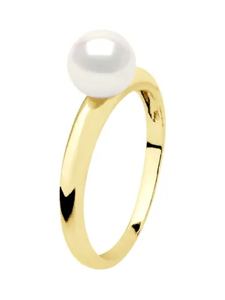 Bague Jonc Véritable Perle d'Eau Douce Ronde 6-7 mm — Or Jaune 375 Millièmes 4