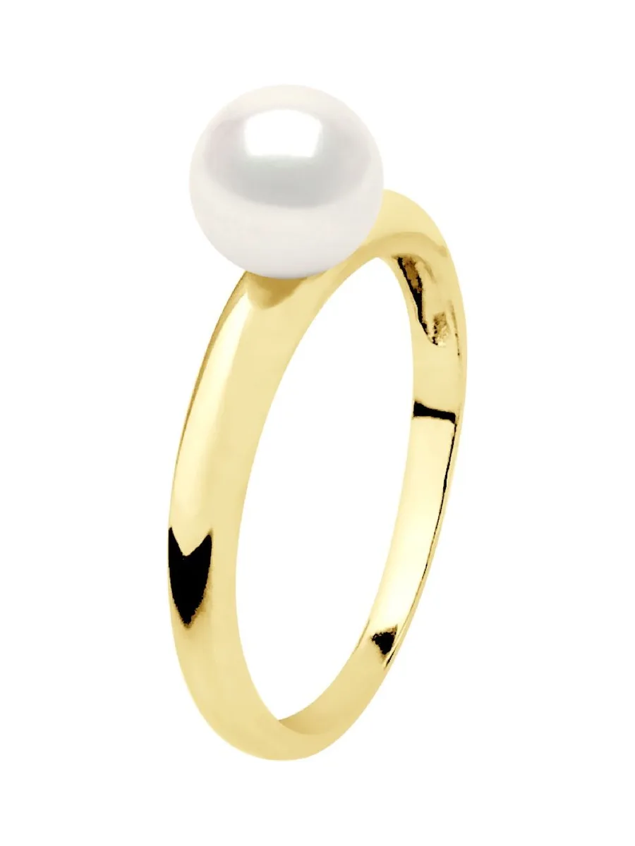 Bague Jonc Véritable Perle d'Eau Douce Ronde 6-7 mm — Or Jaune 375 Millièmes 4