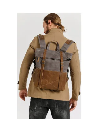 NES - Sac à dos en cuir véritable et toile enduite - Bleu 21