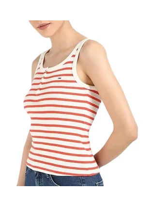 Débardeur Blanc/Rouge Femme Tommy Hilfiger Slim Button Tank 1