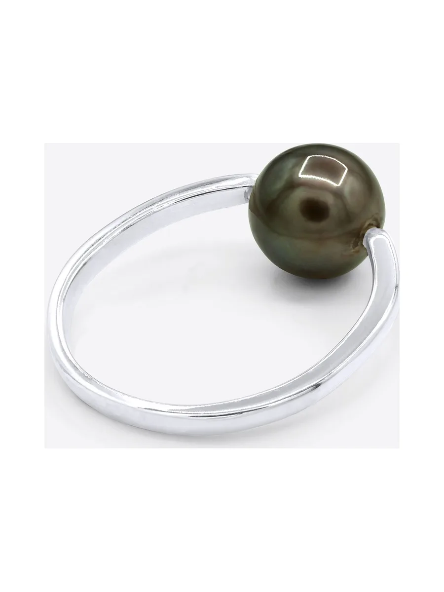 Bague Jonc Véritable Perle de Tahiti Ronde 8-9 mm — Or Blanc 375 Millièmes 5