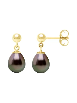 Boucles d'Oreilles Véritables Perles de Tahiti Poires 8-9 mm — Or Jaune 375 Millièmes 3