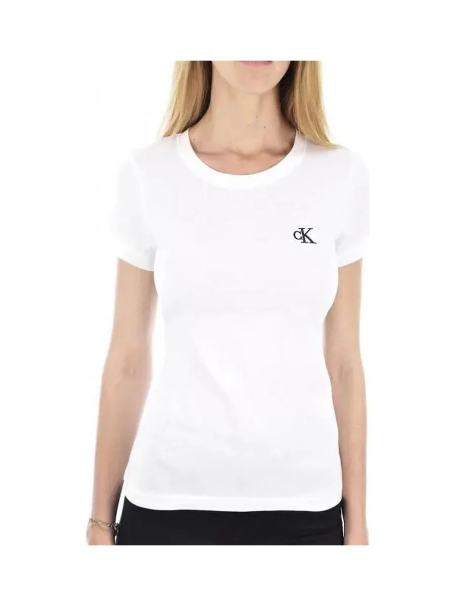 T-Shirt Blanc Femme Calvin Klein Jeans Embroidery Slim 1