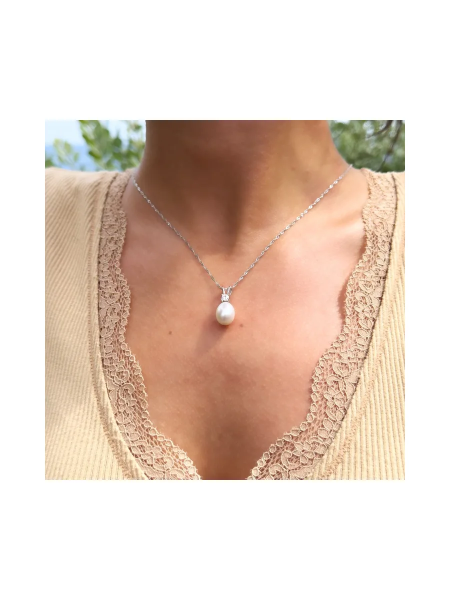 Collier Maille Singapour Véritables Perles d'Eau Douce Poires 9 mm — Argent 925 Millièmes — 42 cm 3