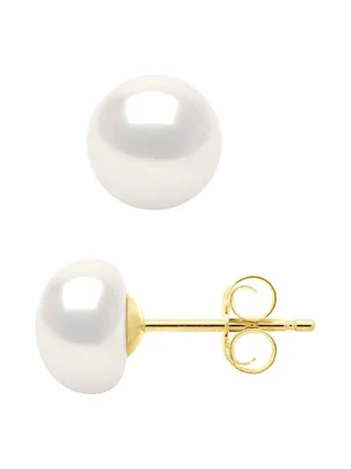 Boucles d'Oreilles Véritables Perles d'Eau Douce Bouton 7-8 mm — Or Jaune 375 Millièmes 3