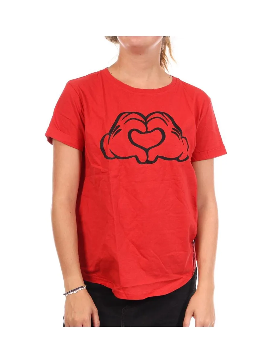 T-Shirt Rouge Femme Disney Love Hands 2