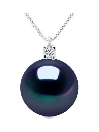 Collier Véritable Perle d'Eau Douce Ronde 10-11 mm Diamant 0.02 ct — Or Blanc 375 Millièmes — 42 cm 1
