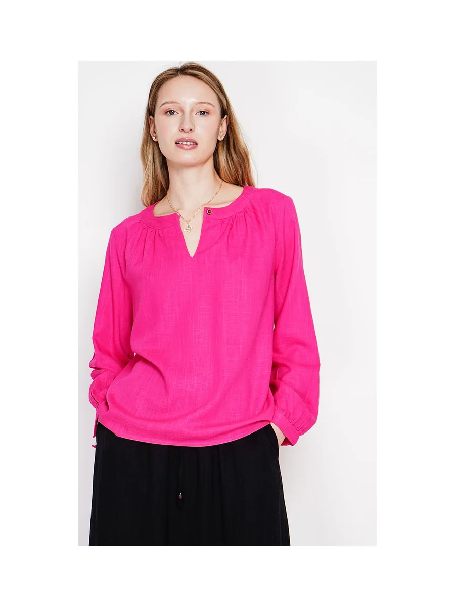 Blouse col tunisien boutonné devant à manche longues 5