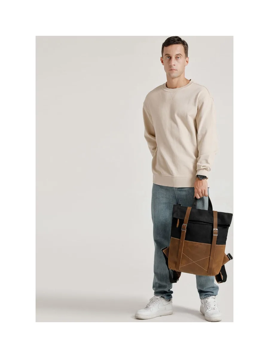 NES - Sac à dos en cuir véritable et toile enduite - Bleu 61