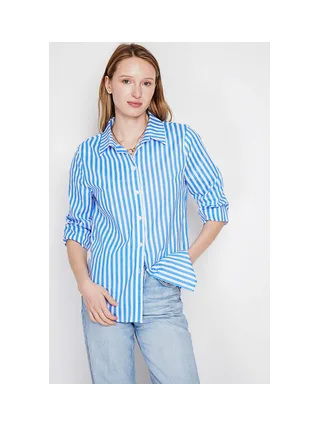 Chemise à rayure brode boutonnée devant à manches 3/4 5