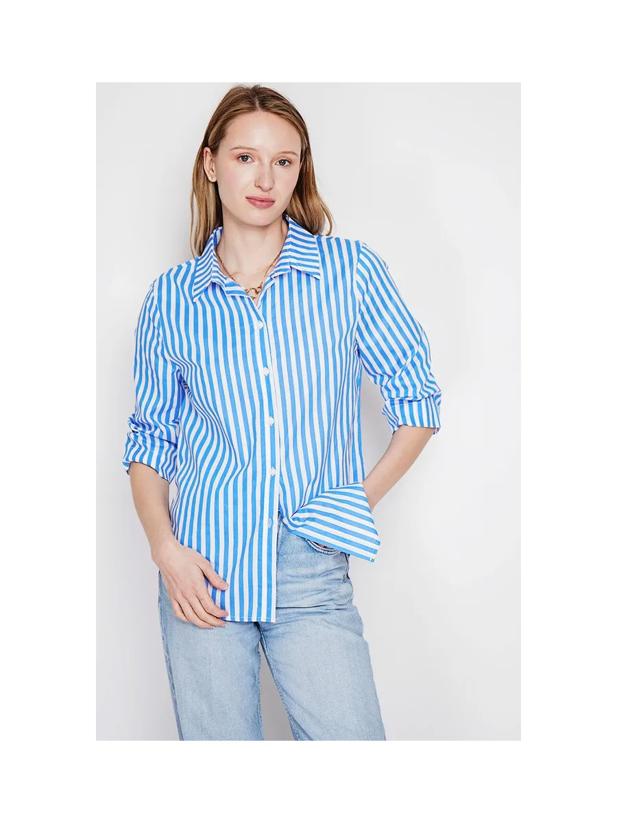 Chemise à rayure brode boutonnée devant à manches 3/4 9