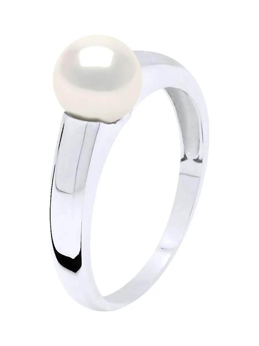 Bague Jonc Véritable Perle de Culture d'Eau Douce Ronde 7-8 mm — Argent 925 Millièmes Rhodié 2