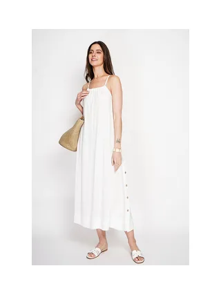 Robe longue en bretelle boutonnage sur les cotes 1