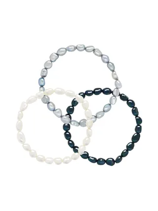 Ensemble de 3 Bracelets Véritables Perles d'Eau Douce Baroques 6-7 mm — Argent 925 Millièmes — 18 cm 1