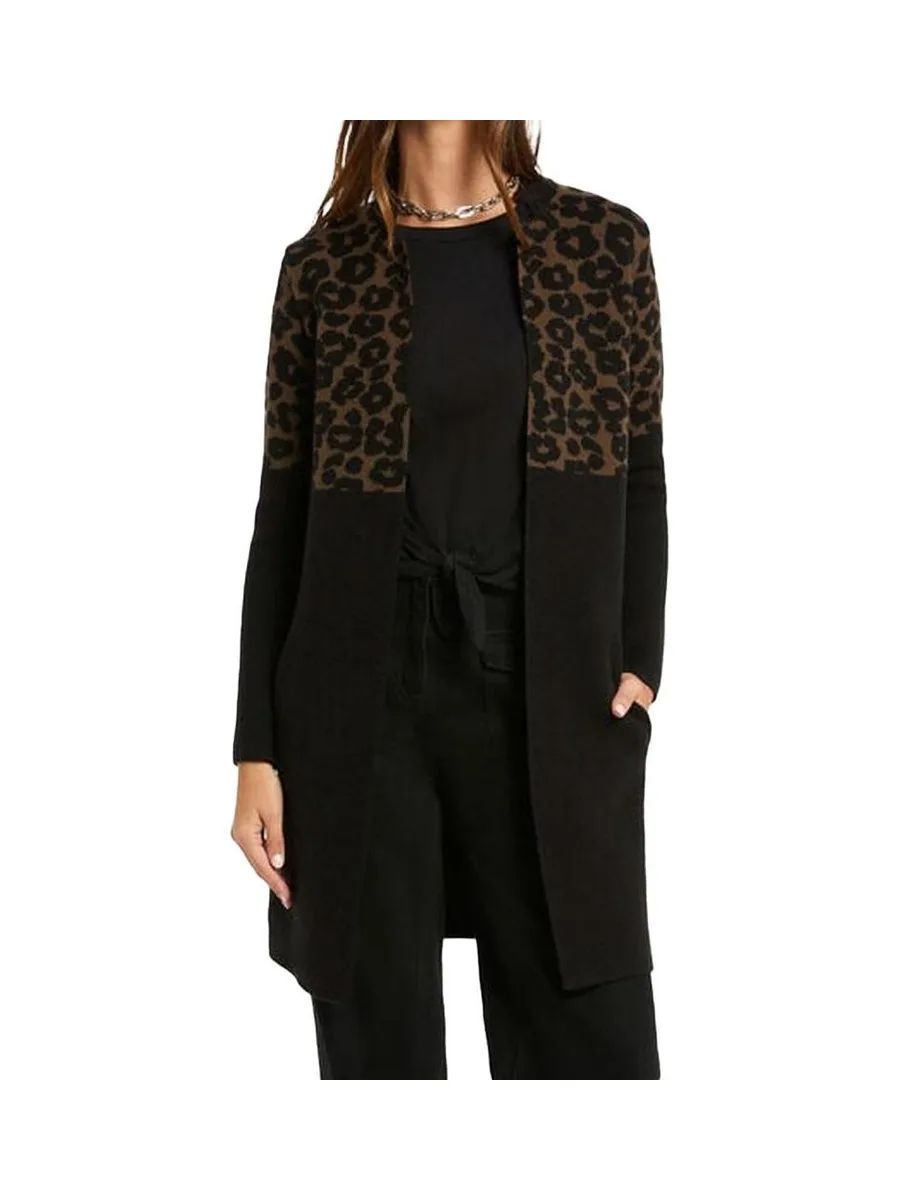 Gilet Noir/Marron Femme Morgan jacquard léopard 2