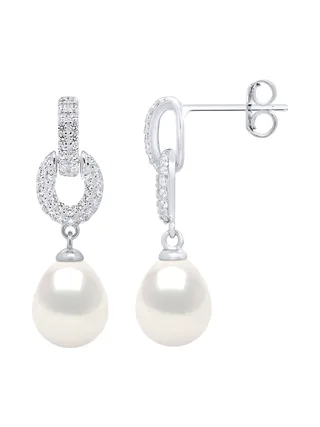 Boucles d'Oreilles Véritables Perles d'Eau Douce Poires 8-9 mm — Argent 925 Millièmes Rhodié 2
