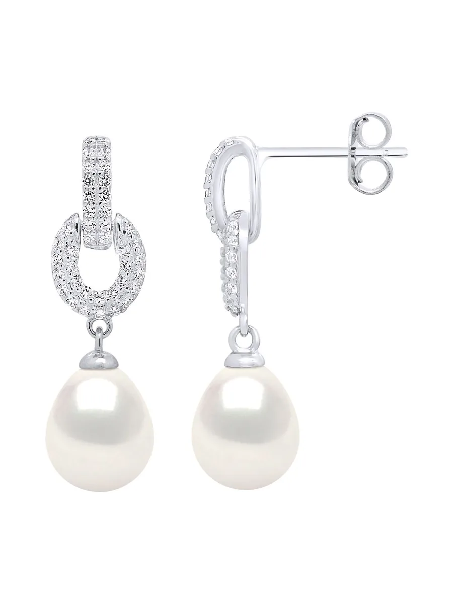 Boucles d'Oreilles Véritables Perles d'Eau Douce Poires 8-9 mm — Argent 925 Millièmes Rhodié 2