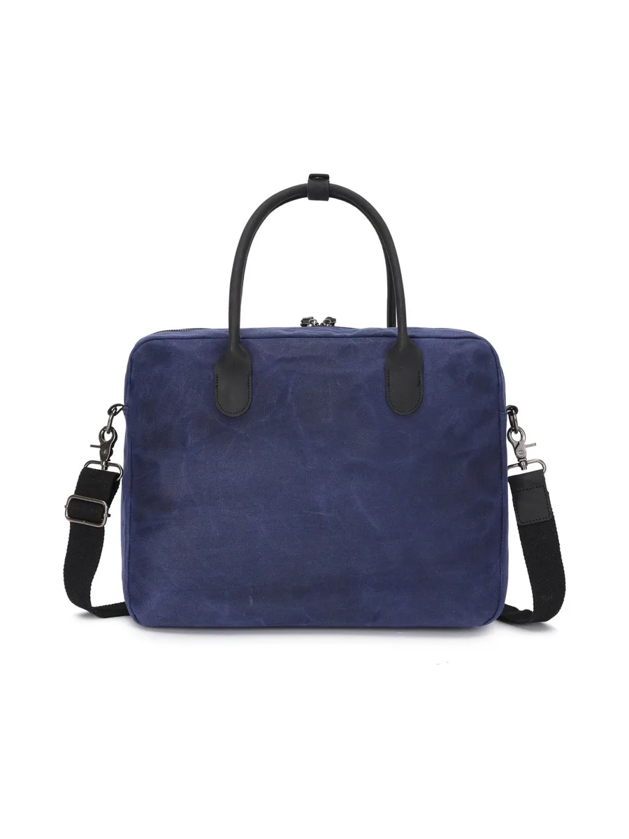 YANN - Sacoche en cuir véritable et toile enduite - Bleu 36