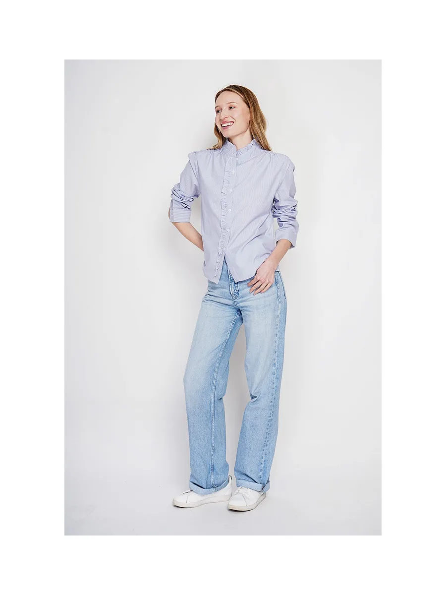 Chemise col montant rayée à manches longues boutonnée devant 12
