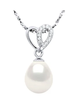 Collier Maille Torsadée Diamantée Perle d'Eau Douce 7-8 mm — Argent 925 Millièmes Rhodié — 42 cm 1