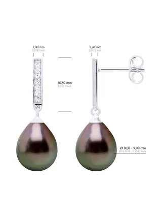 Boucles d'Oreilles Véritables Perles de Tahiti Poires 8-9 mm — Argent 925 Millièmes 2
