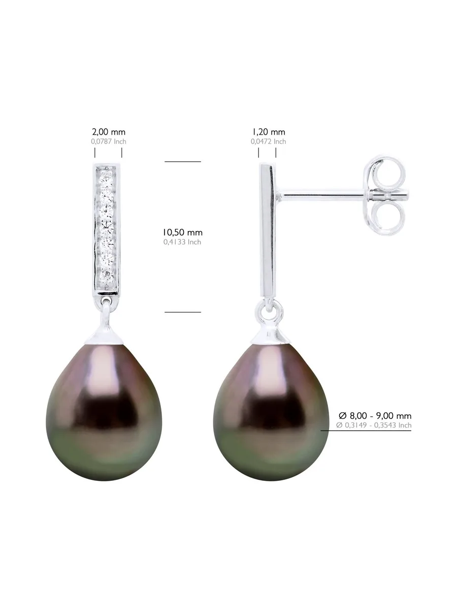 Boucles d'Oreilles Véritables Perles de Tahiti Poires 8-9 mm — Argent 925 Millièmes 2