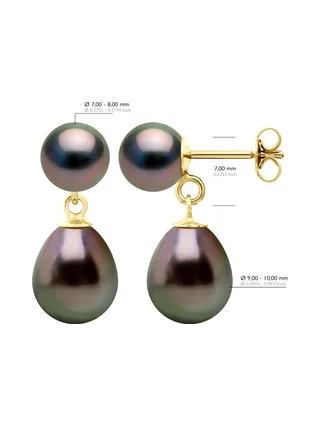 Boucles d'Oreilles Véritables Perles de Tahiti Poires 9-10 mm — Or Jaune 375 Millièmes 2