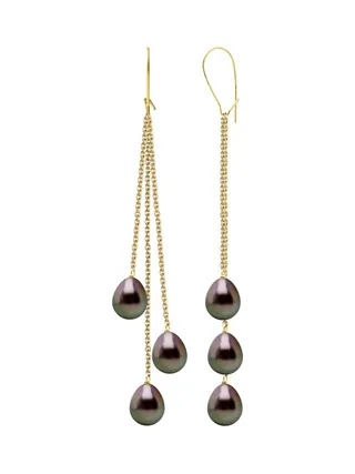 Boucles d'Oreilles Véritables Perles de Tahiti Poires 8-9 mm — Or Jaune 375 Millièmes 1
