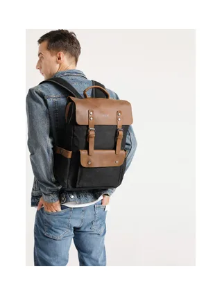 ED - Sac à dos en cuir véritable et toile enduite - Bleu 32