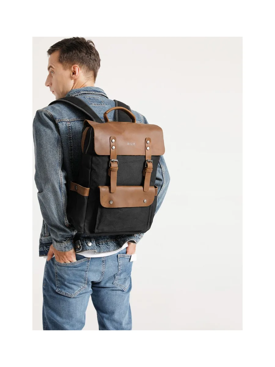 ED - Sac à dos en cuir véritable et toile enduite - Bleu 64
