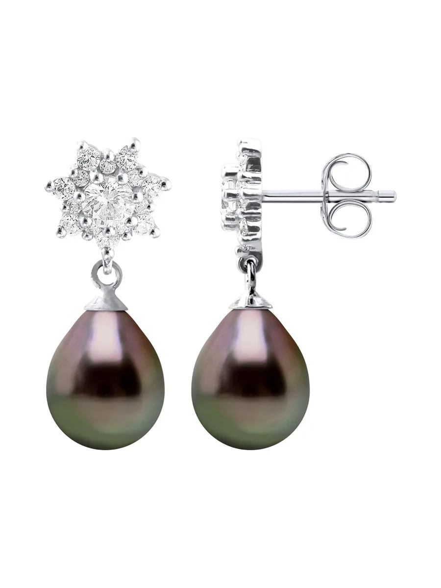 Boucles d'Oreilles Véritables Perles de Tahiti Poires 8-9 mm — Argent 925 Millièmes 1