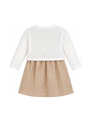 Ensemble Robe + Gilet Beige/Blanc Bébé P'tit Mome Helena 2