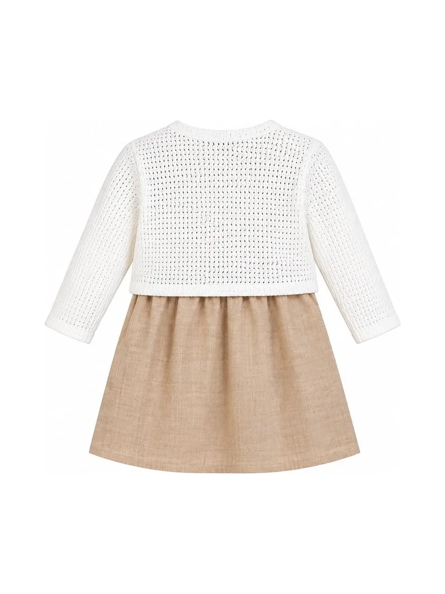 Ensemble Robe + Gilet Beige/Blanc Bébé P'tit Mome Helena 3
