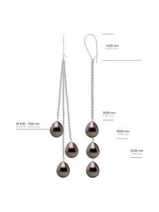 Boucles d'Oreilles Véritables Perles de Tahiti Poires 8-9 mm — Or Blanc 375 Millièmes 2