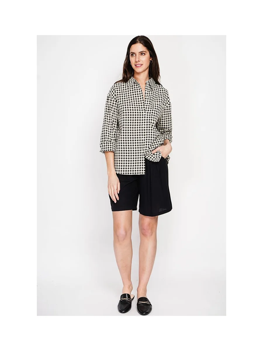 Chemise longue coupe oversize Poche poitrine à manches longues à carreaux 14