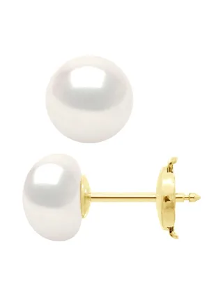 Boucles d'Oreilles Véritables Perles de Culture d'Eau Douce Boutons 8-9 mm — Or Jaune 375 Millièmes 1