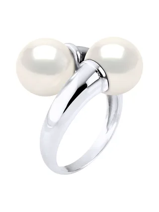 Bague Toi & Moi Véritables Perles d'Eau Douce Rondes 9-10 mm — Argent 925 Millièmes Rhodié 3