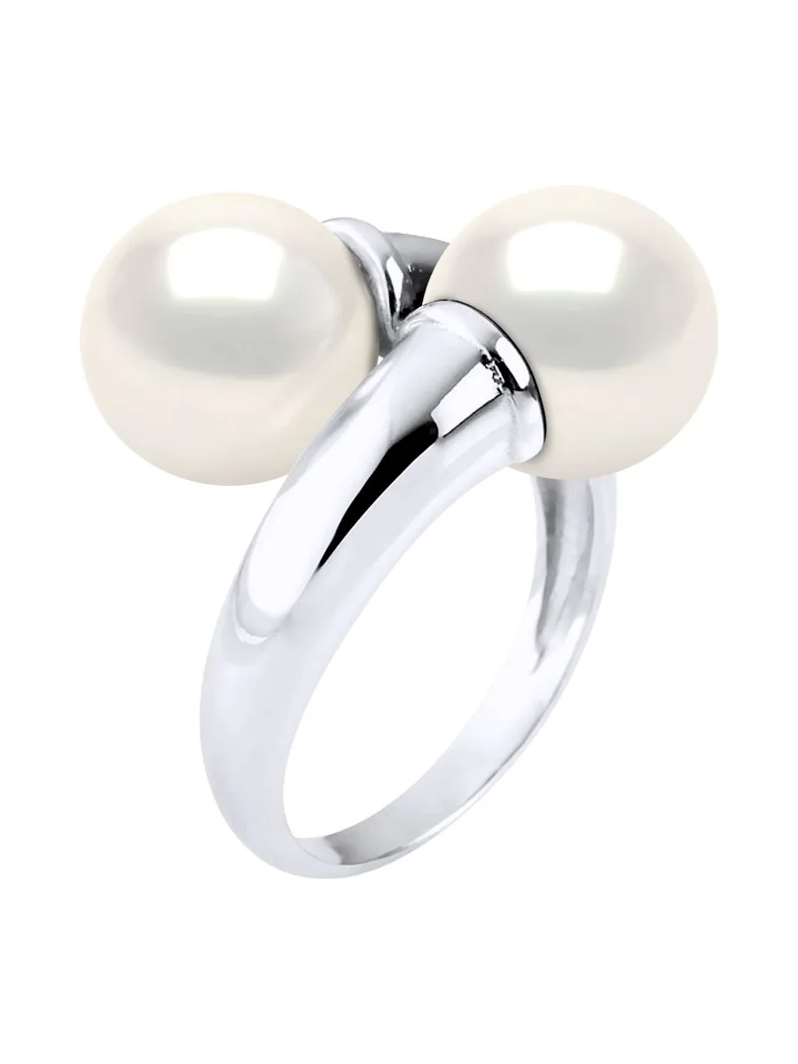 Bague Toi & Moi Véritables Perles d'Eau Douce Rondes 9-10 mm — Argent 925 Millièmes Rhodié 3