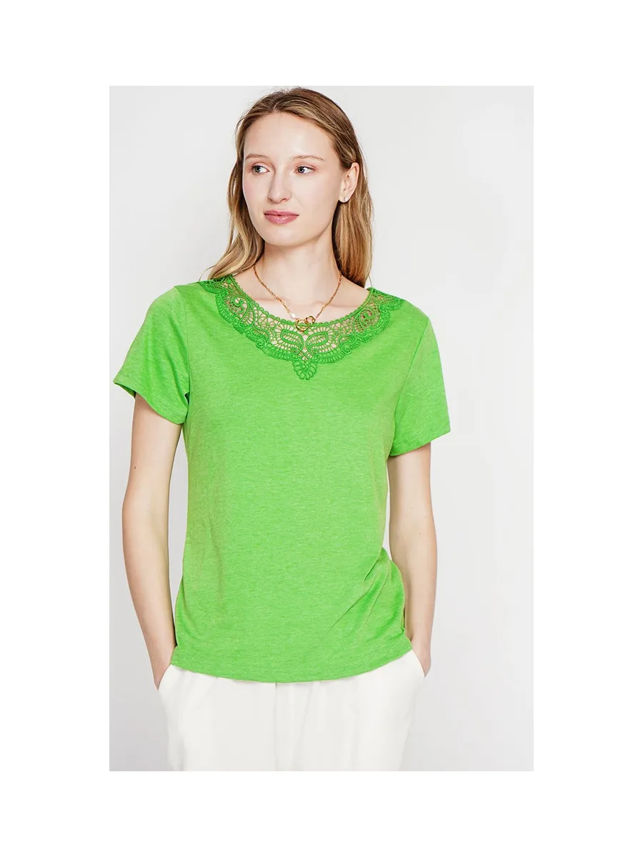T-shirt col rond manches court dentelle 9