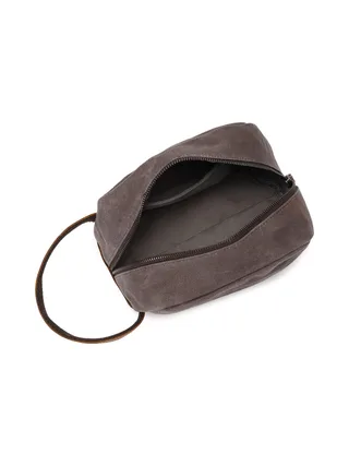 TONY - Trousse de toilette en cuir véritable et toile enduite - Bleu 22