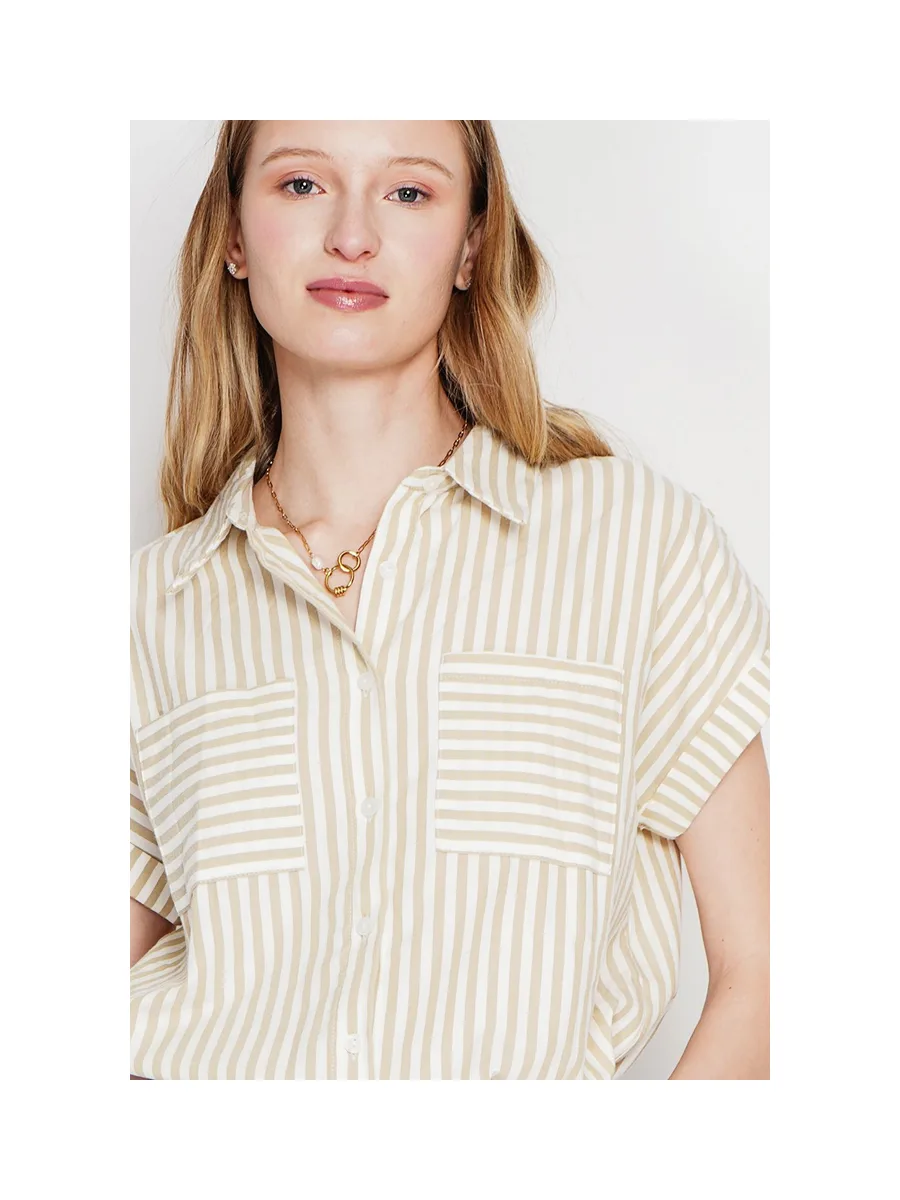 Chemise boutonnée devant à manche court à rayure 10