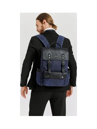 ED - Sac à dos en cuir véritable et toile enduite - Bleu 2