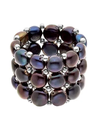 Bague 3 Rangs Véritables Perles de Culture d'Eau Douce 3-4 mm — Argent 925 Millièmes 1