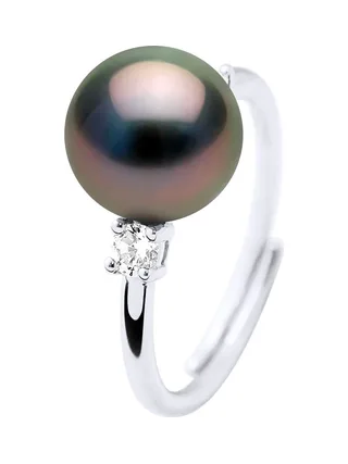 Bague Jonc Véritable Perle de Tahiti Ronde 8-9 mm — Argent 925 Millièmes Rhodié 1