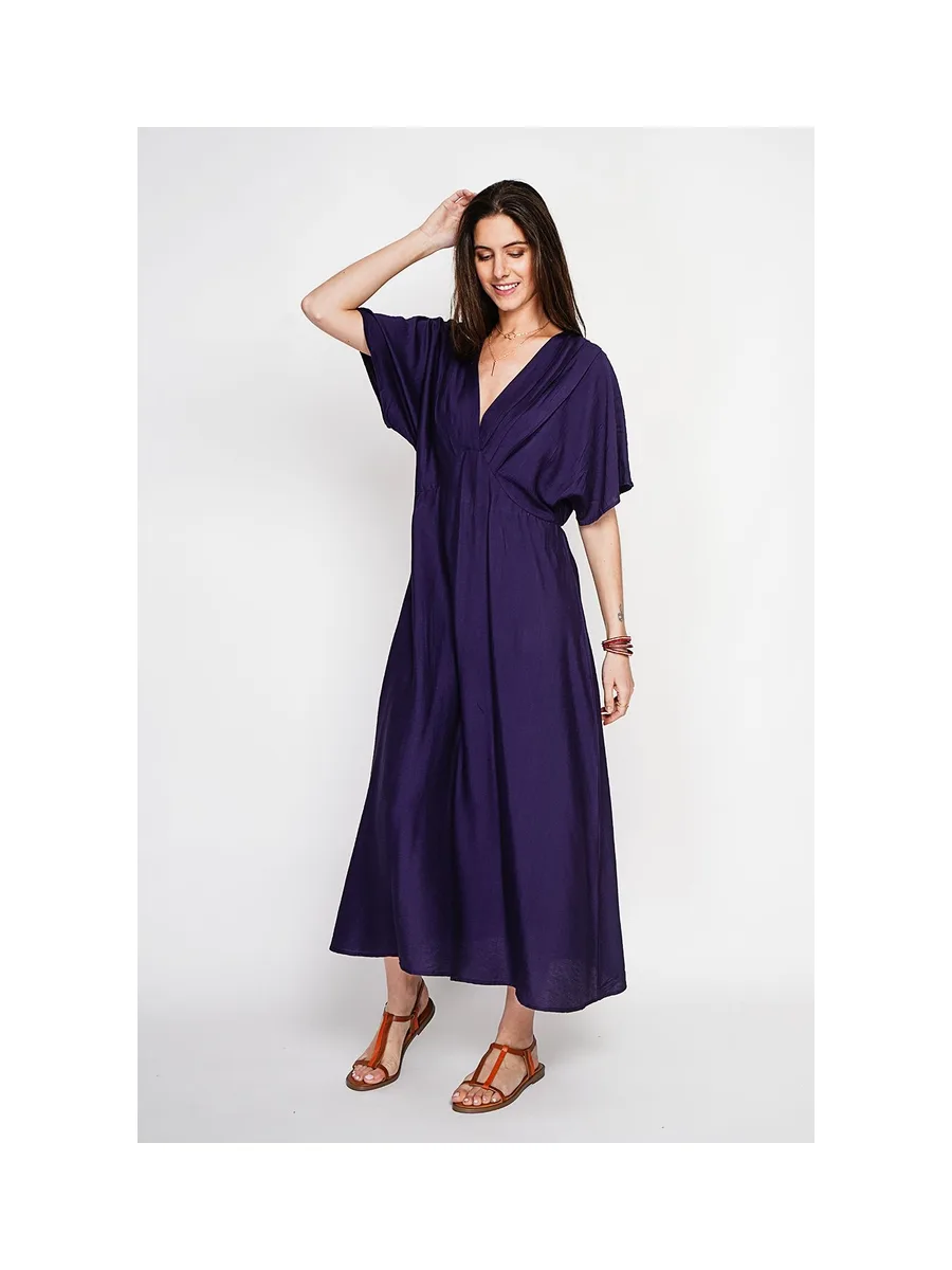 Robe longue col V à manches chauve-souris 6