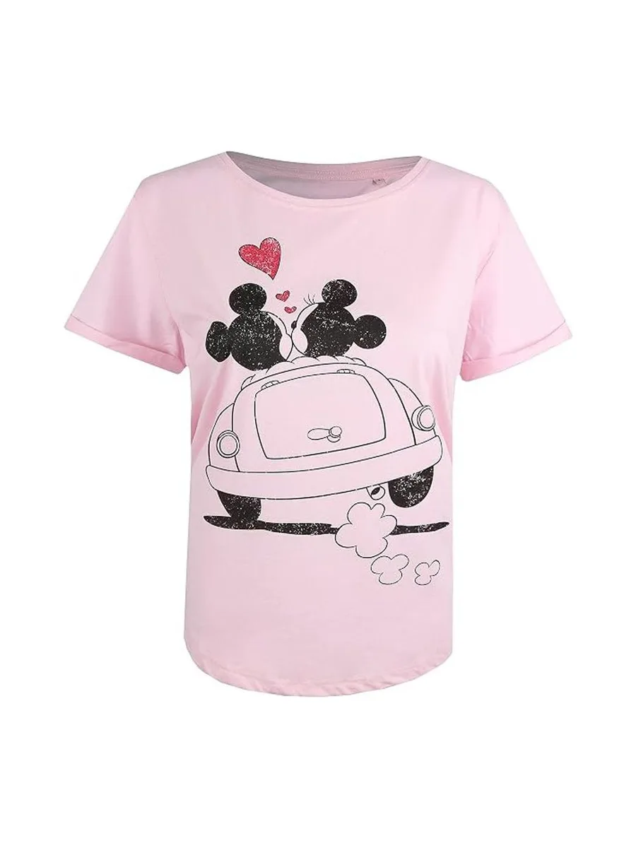 T-Shirt Rose Femme Disney Mickey & Minnie Hearts 3