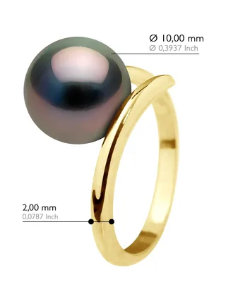 Bague Jonc Véritable Perle de Tahiti Ronde 10-11 mm — Or Jaune 375 Millièmes 2